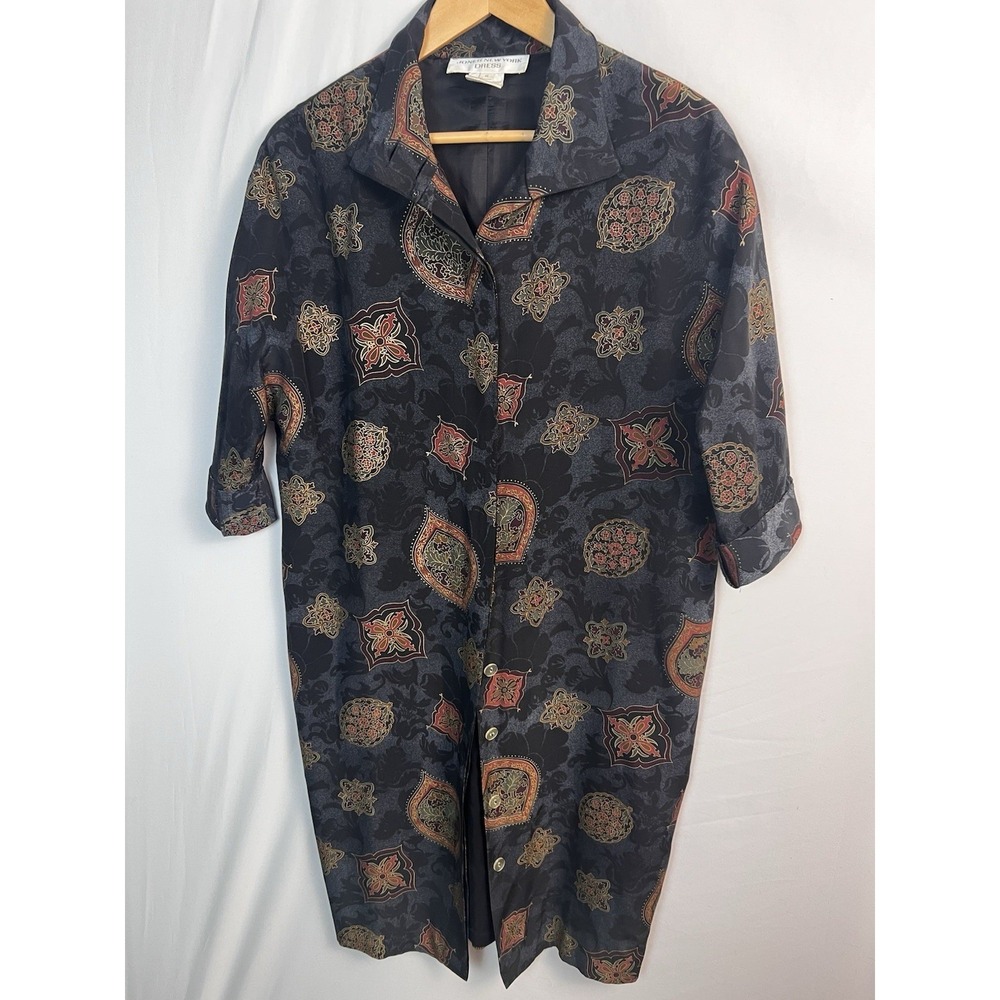 VTG Jones New York Button Up Silk Shirt Dress Size 8